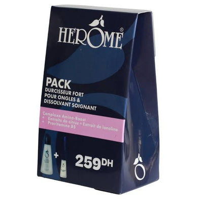 Herome Pack Dissolvant Soignant 120ml + Durcisseur Fort pour Ongles 10ml