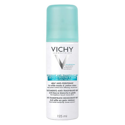 Vichy Dermo-Tolérance Déodorant Anti-Transpirant 48H Anti-Traces Jaunes et Blanches Aérosol 125ml