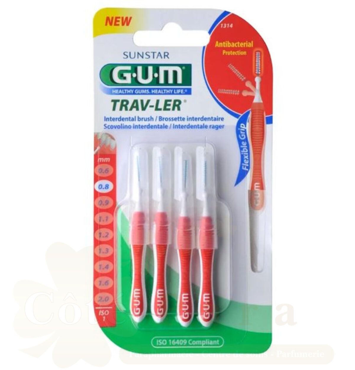 GUM Trav-Ler Brossette Interdentales Ultra-Fine 0.8mm B4 Réf. 1314