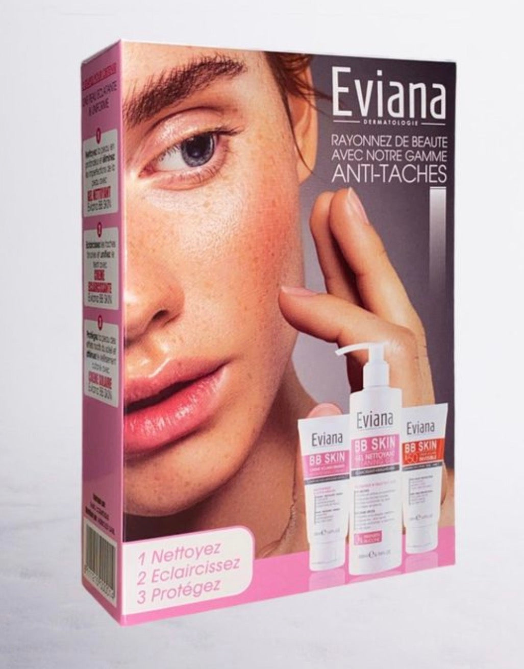 Eviana Pack BB Skin Crème Éclaircissante 50ml + BB Skin Gel Nettoyant Éclaircissant 200ml + BB Skin Crème Solaire SPF50+ 50ml