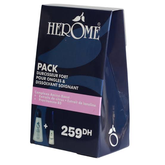 Herome Pack Dissolvant Soignant 120ml + Durcisseur Fort pour Ongles 10ml