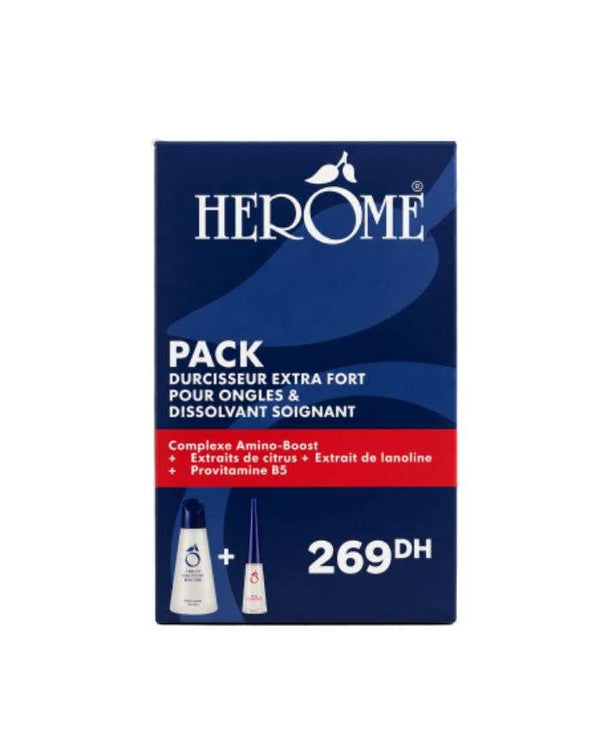 Herome Pack Dissolvant Soignant 120ml + Durcisseur Extra Fort pour Ongles 10ml