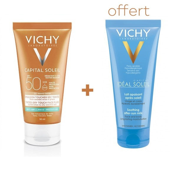 Vichy Capital Soleil Pack Anti-Brillance Toucher Sec Teinte + Apres Soleil 100ml Offert