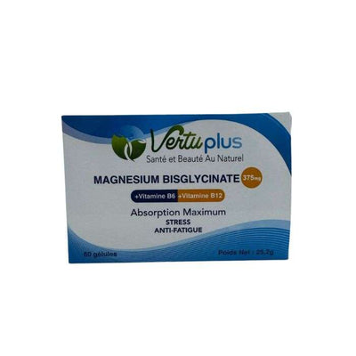 Vertu Plus Magnésium Bisglycinate 375 mg + B6 + B12 – 60 Gélules