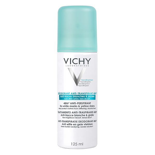 Vichy Dermo-Tolérance Déodorant Anti-Transpirant 48H Anti-Traces Jaunes et Blanches Aérosol 125ml